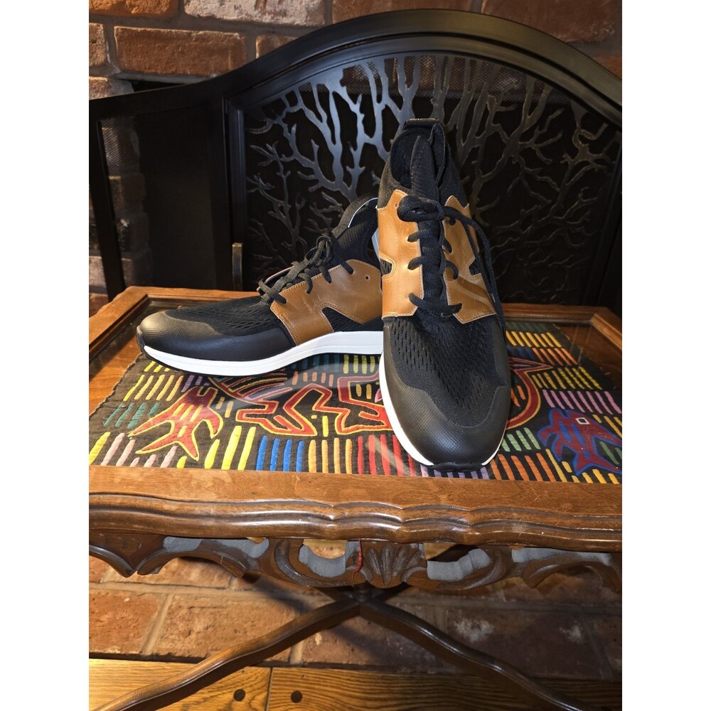 YORK Athletics The Frank Trainer Black Tan Mesh Leather Sneakers Mens 13